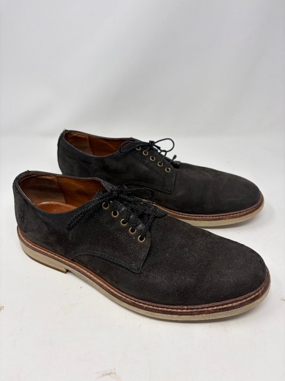 Frye men's shoes 11 black leather lace up derby *flaw*